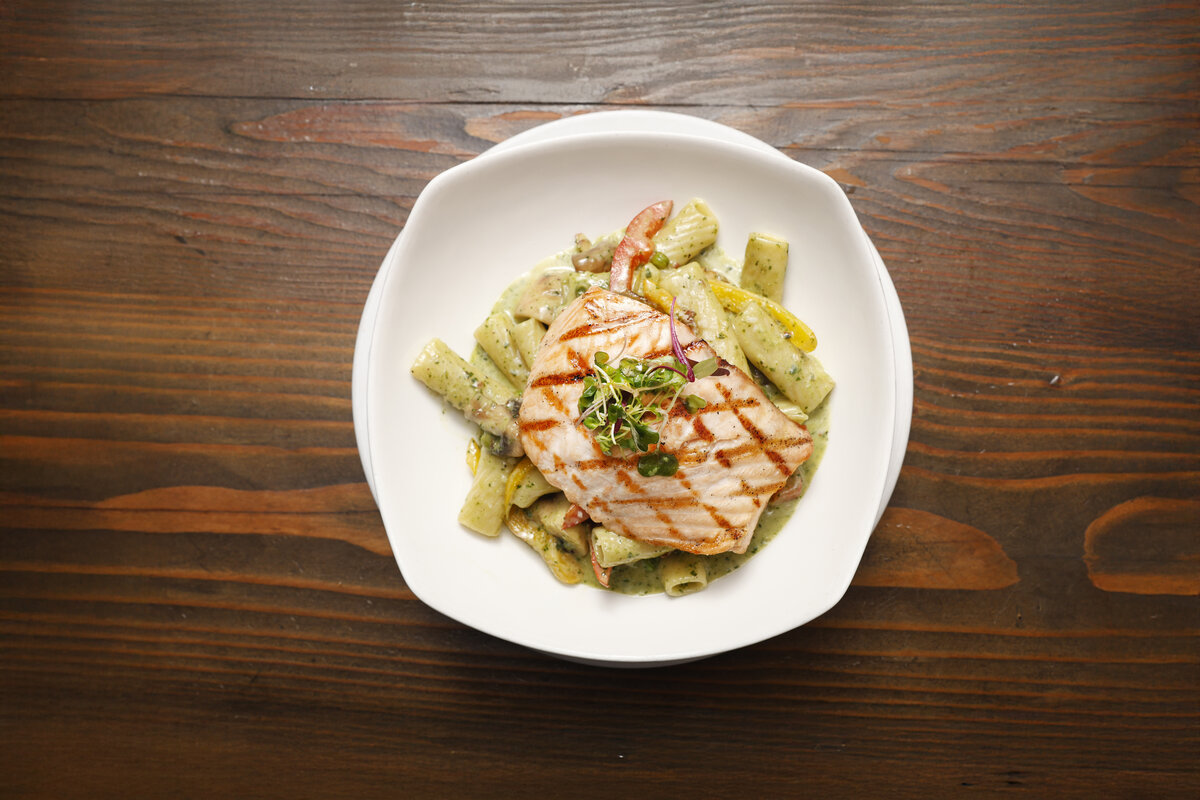 Pesto Rigatoni with Salmon